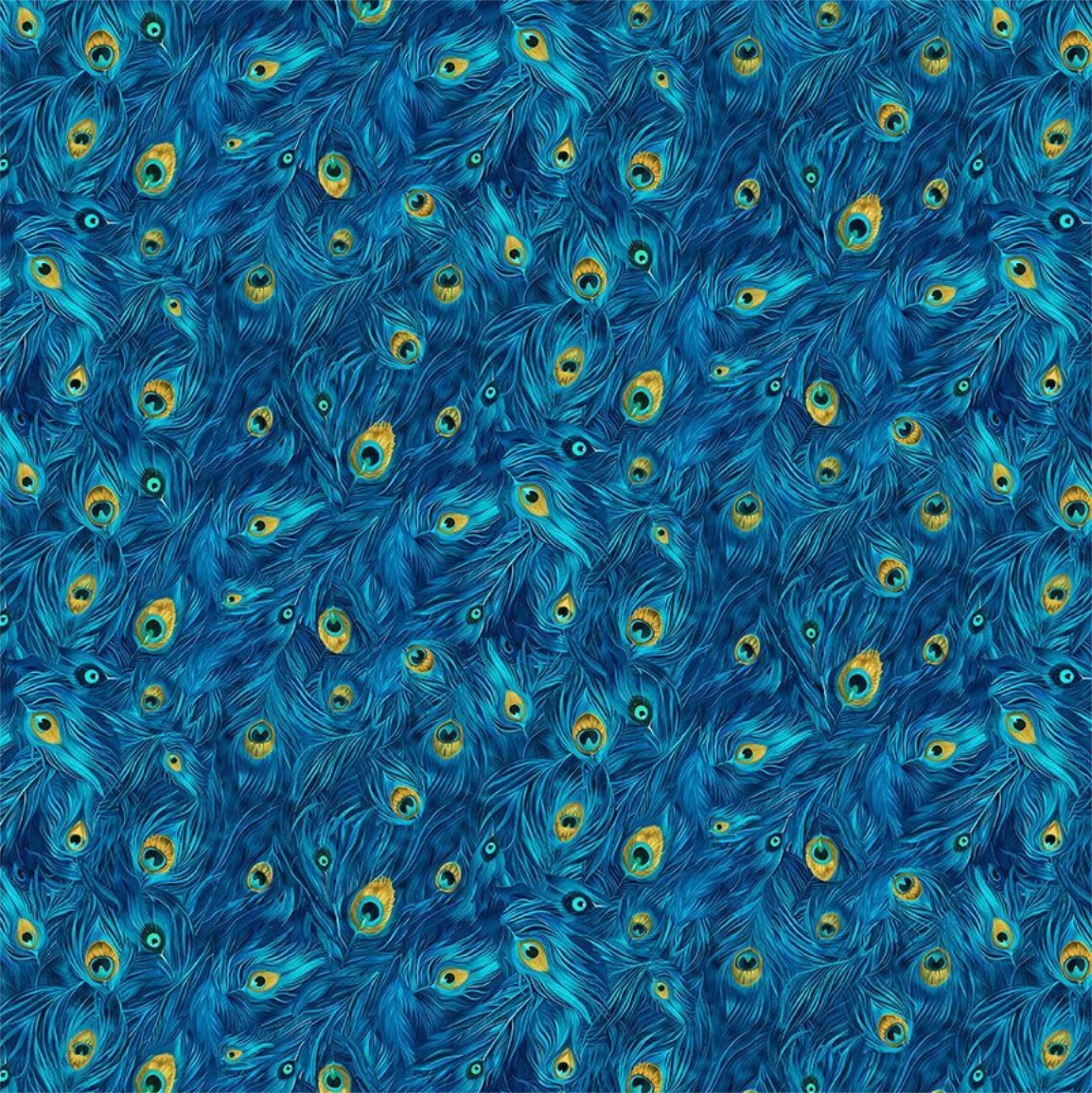 Timeless Treasures -  Wild Beauty - Packed Peacock Plumes (Royal)