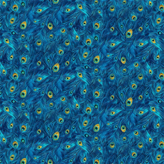 Timeless Treasures -  Wild Beauty - Packed Peacock Plumes (Royal)