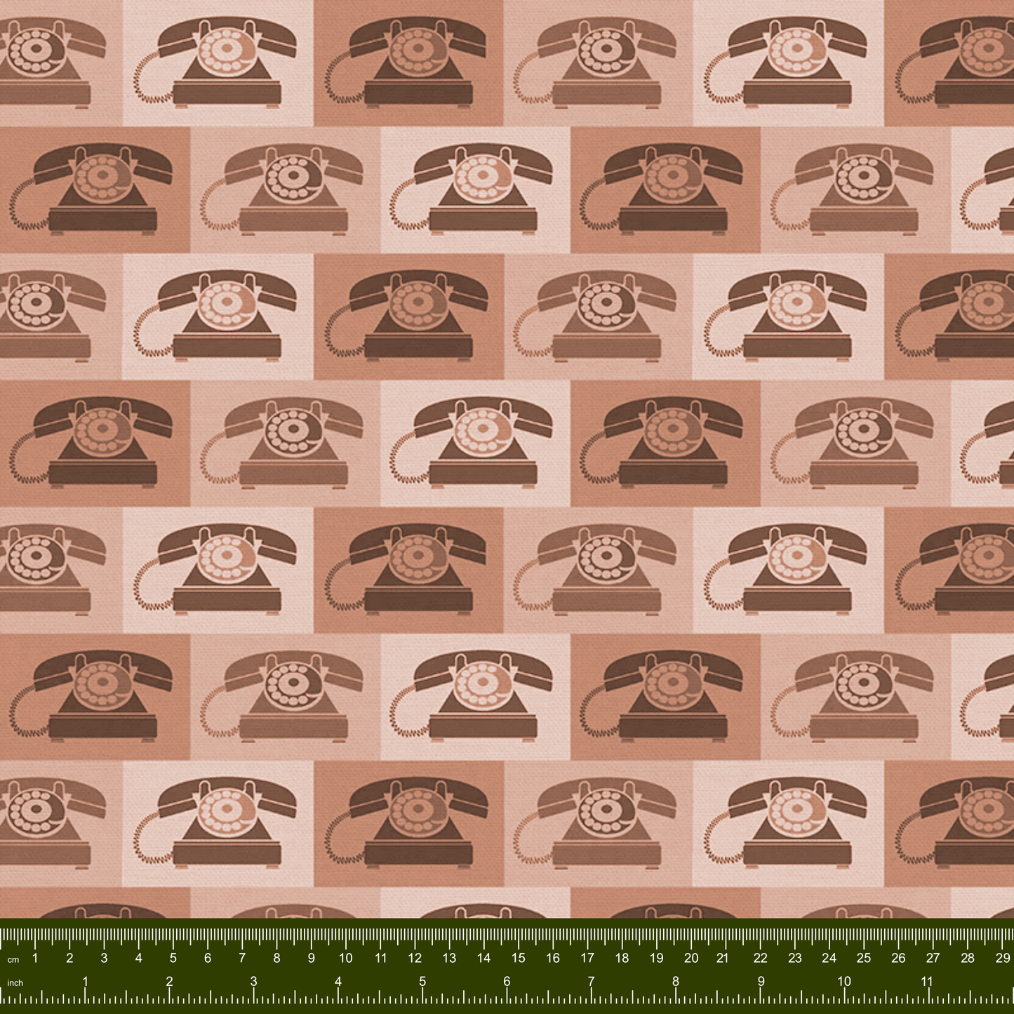 Bargain Basement Fabric - Ring Ring - Vintage Telephone (Brown)  by PBS Fabrics