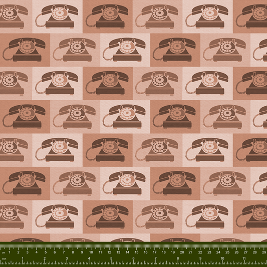 Bargain Basement Fabric - Ring Ring - Vintage Telephone (Brown)  by PBS Fabrics