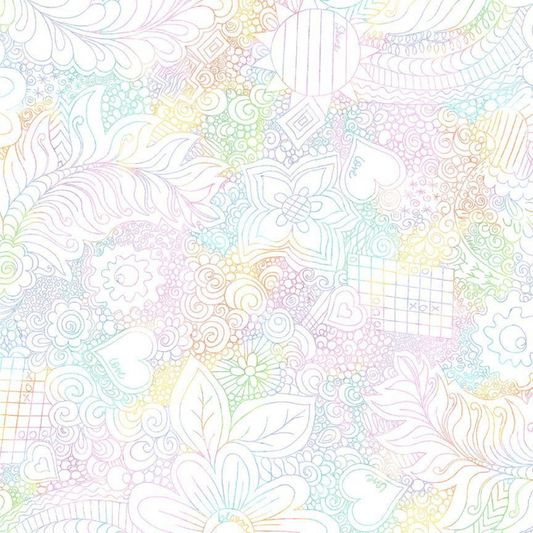 Timeless Treasures -  WIDEBACK - Doodle Floral (Pastel)