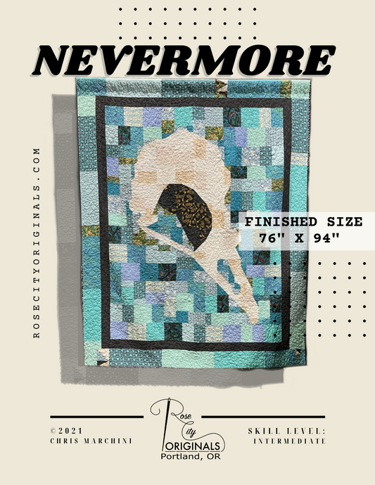 Nevermore (Raven Skull) - Patchwork Quilt Pattern - Digital Download